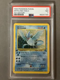 1999 Pokemon Fossil 1st Edition Articuno Holo #2 PSA 7 - Image 1