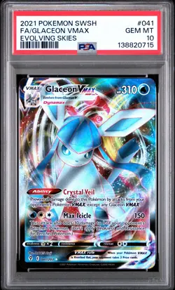 2021 POKEMON SWORD & SHIELD EVOLVING SKIES #041 FULL ART/GLACEON VMAX PSA 10 - Image 1