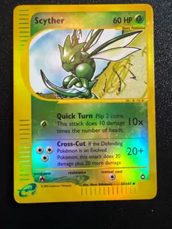 2002 TCG Scyther 057/147 Aquapolis Reverse Holo Ereader Pokemon Card - Image 1