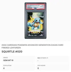PSA 10 GEM MINT Squirtle #020 Carddass Zukan F-Red L-Green Bandai Pokemon POP 4 - Image 2