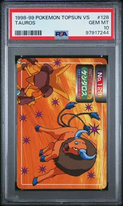 PSA 10 GEM MINT Tauros Vs. Alakazam Topsun Carddass Vending Pokemon 1998 POP 7 - Image 1