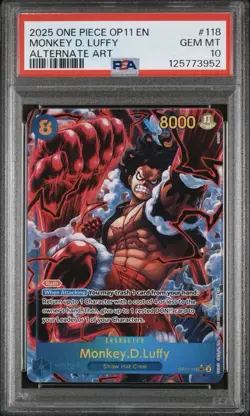 Monkey.D.Luffy (118) (Alternate Art) OP11-118 ONE PIECE TCG PSA 10 Low Pop - Image 1