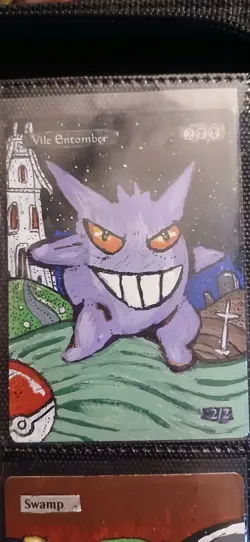 Mtg Hand Painted Altered Art Vile Entomber Pokemon Artwork Painting Signed - Image 1