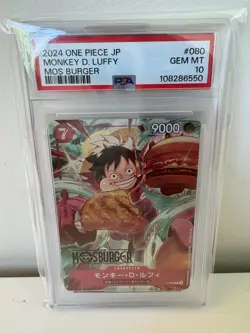 2024 One Piece Card Promo Monkey D Luffy P-080 Mos Burger Japanese PSA 10 - Image 1