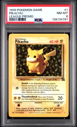 1999 POKEMON LEAGUE PROMO #1 PIKACHU PSA 8 - Image 1