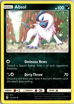 Absol Uncommon SM - Cosmic Eclipse 133/236 LP Pokemon Card - Image 1