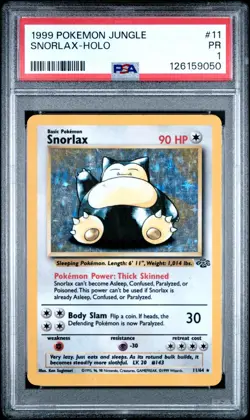 PSA 1 Pokemon Snorlax 11/64 WotC Jungle Unlimited Holo Rare - Image 1