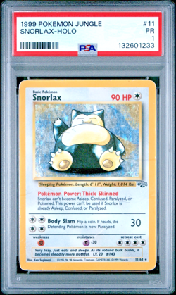 PSA 1 PR 1999 Pokemon Jungle Snorlax 11/64 Holo Foil Rare WOTC - Image 1