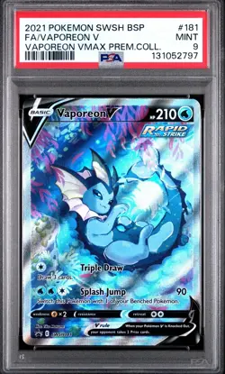 2021 Pokemon SWSH Vaporeon VMAX Premium Collection Vaporeon V #181 PSA 9 Mint - Image 1