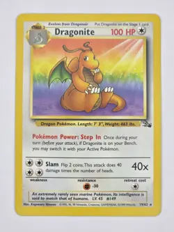 Pokemon TCG Fossil Unlimited Dragonite #19/62 Non Holo Rare LP - Image 1