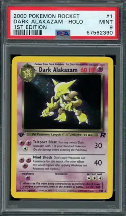 Pokemon 2000 Dark Alakazam #1 Holo Rocket 1st Edition PSA 9 - Image 1