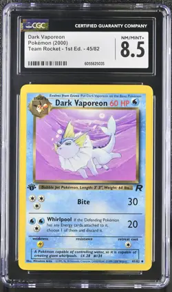 CGC 8.5 Dark Vaporeon Team Rocket 1st Edition 45/82 Pokemon Card - Image 1