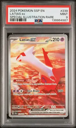2024 POKEMON SSP EN-SURGING SPARKS SPECIAL ILLUSTRATION RARE LATIAS EX PSA 9 - Image 1