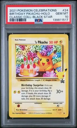 2021 POKEMON CELEBRATIONS CLASSIC COLL #24 BIRTHDAY PIKACHU-HOLO PSA 10 - Image 1
