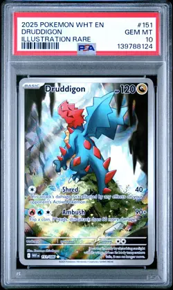 2025 POKEMON WHT EN-WHITE FLARE ILLUSTRATION RARE #151 DRUDDIGON PSA 10 - Image 1