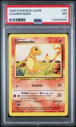 1999 POKEMON BASE SET UNLIMITED #46 CHARMANDER PSA 7 - Image 1