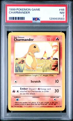 1999 POKEMON BASE SET UNLIMITED #46 CHARMANDER PSA 7 - Image 1