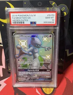 2019 POKEMON SUN & MOON HIDDEN FATES #SV59 FULL ART/MEWTWO GX PSA 10 - Image 1