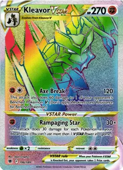 Pokemon TCG Kleavor VSTAR Holo Card Secret 196/189 Astral Radiance NM - Image 1