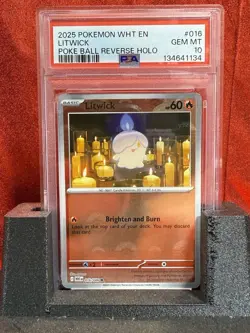 2025 Pokemon White Flare #016 Litwick Poke Ball Reverse Holo PSA 10 - Image 1