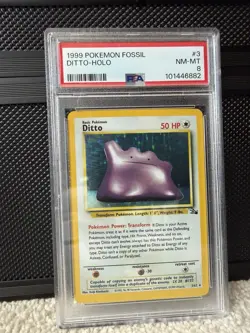1999 Pokemon TCG Fossil Ditto Halo 3/62 PSA 8 - Image 1