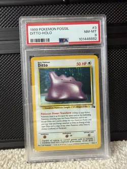 1999 Pokemon TCG Fossil Ditto Halo 3/62 PSA 8 - Image 2