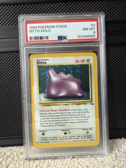 1999 Pokemon TCG Fossil Ditto Halo 3/62 PSA 8 - Image 3