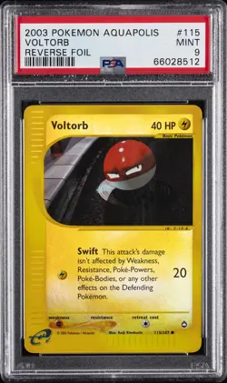 2003 POKEMON AQUAPOLIS #115 VOLTORB-REVERSE FOIL PSA 9 - Image 1
