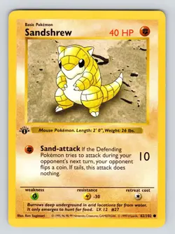 LP! Pokemon Card - Sandshrew 1st Edition Base Set (Shadowless) 62/102 Common - Image 1