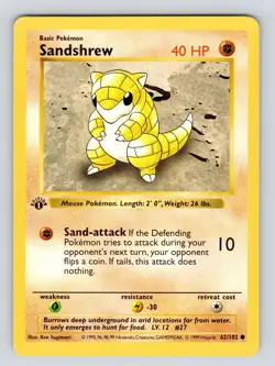 LP! Pokemon Card - Sandshrew 1st Edition Base Set (Shadowless) 62/102 Common - Image 3