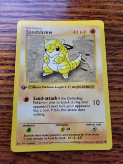LP Pokemon Card - Sandshrew 1st Edition Base Set (Shadowless) 62/102 Common - Image 1
