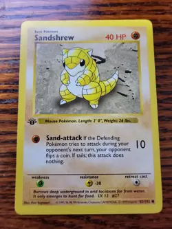 LP! Pokemon Card - Sandshrew 1st Edition Base Set (Shadowless) 62/102 Common - Image 1