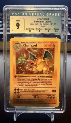1999 Pokemon 1st Ed. Base Set Shadowless Charizard Holo CGC 9 Mint - 9.5 Center - Image 3