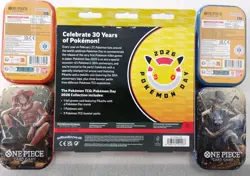 One Piece Tin Pack Set Vol 2 Lot Of 4 Plus Pokemon Day 2026 Collection - Image 4