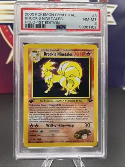 Brock's Ninetales 3/132 Gym Challenge Holo 1st Edition PSA 8 - Image 1