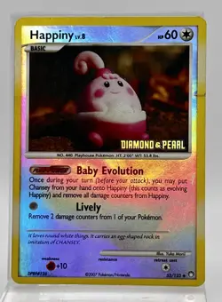 Happiny 52/123 Reverse Holo Pokemon Card Diamond & Pearl 2007 MP Crease Stamped - Image 1