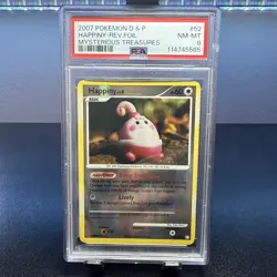 Pokemon TCG Happiny 52/123 Reverse Holo 2007 Mysterious Treasures PSA 8 Pop 3 - Image 1