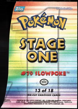 2001 Topps Pokemon Topps Johto League Champions Die Cut Embossed #13 Slowpoke - Image 2