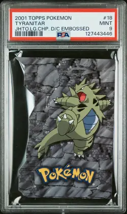 2001 TOPPS POKEMON JOHTO LEAGUE CHAMPIONS DIE-CUT EMBOSSED #18 TYRANITAR PSA 9 - Image 1