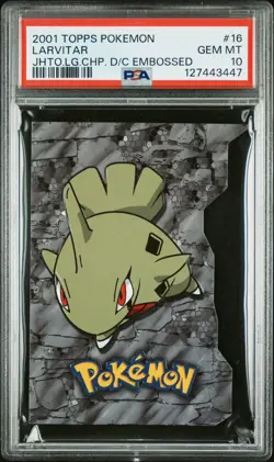 2001 TOPPS POKEMON JOHTO LEAGUE CHAMPIONS DIE-CUT EMBOSSED #16 LARVITAR PSA 10 - Image 1
