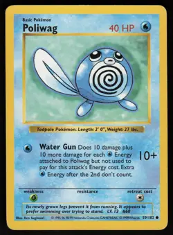 Pokemon Poliwag Common Unlimited Base Set (Shadowless) 059/102 LP - Image 1