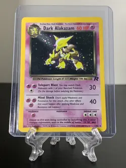 LP/NM Unlimited Pokemon DARK ALAKAZAM Card TEAM ROCKET Set 18/82 Holo RARE Swirl - Image 1