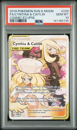 PSA 10 Cynthia & Caitlin 228/236 Pokemon Cosmic Eclipse GEM MINT Full Art - Image 1