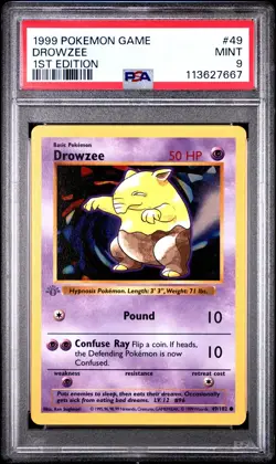 Pokemon Base Set 1st Edition Shadowless Grey Gray Stamp Drowzee 49/102 PSA 9 - Image 1