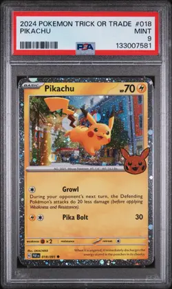 PIKACHU #018 COSMOS HOLO PUMPKIN STAMPED 2024 POKEMON TRICK OR TRADE PSA 9 MINT - Image 1