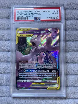 Pokemon TCG Mewtwo & Mew Tag Team GX Unified Minds Ultra Rare Card 71/236 PSA 10 - Image 1