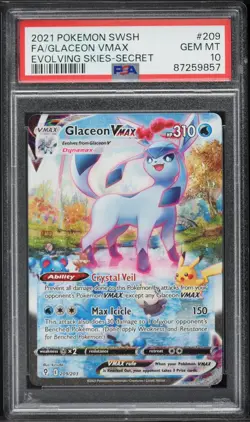 2021 Pokemon Sword & Shield Evolving Skies Alt Art Glaceon VMAX #209 PSA 10 GEM - Image 1