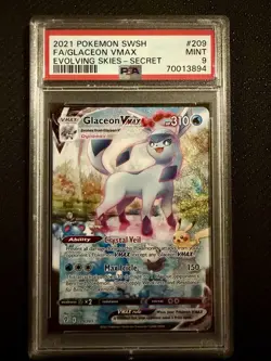 Glaceon VMAX Alt Art 209/203 2021 Pokemon Sword and Shield Evolving Skies PSA 9 - Image 1