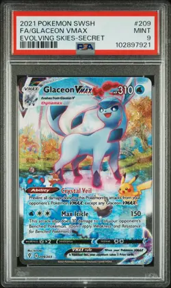 Glaceon VMAX Alt Art 209/203 2021 Pokemon Sword and Shield Evolving Skies PSA 9 - Image 1