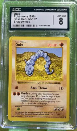 CGC 8 NM/Mint Onix Pokemon (1999) Base Set Shadowless 56/102 Non Holo - Image 1